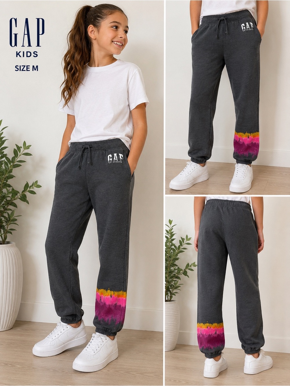 GAP Kids Size M Gray Tie Dye Jogger Sweatpants